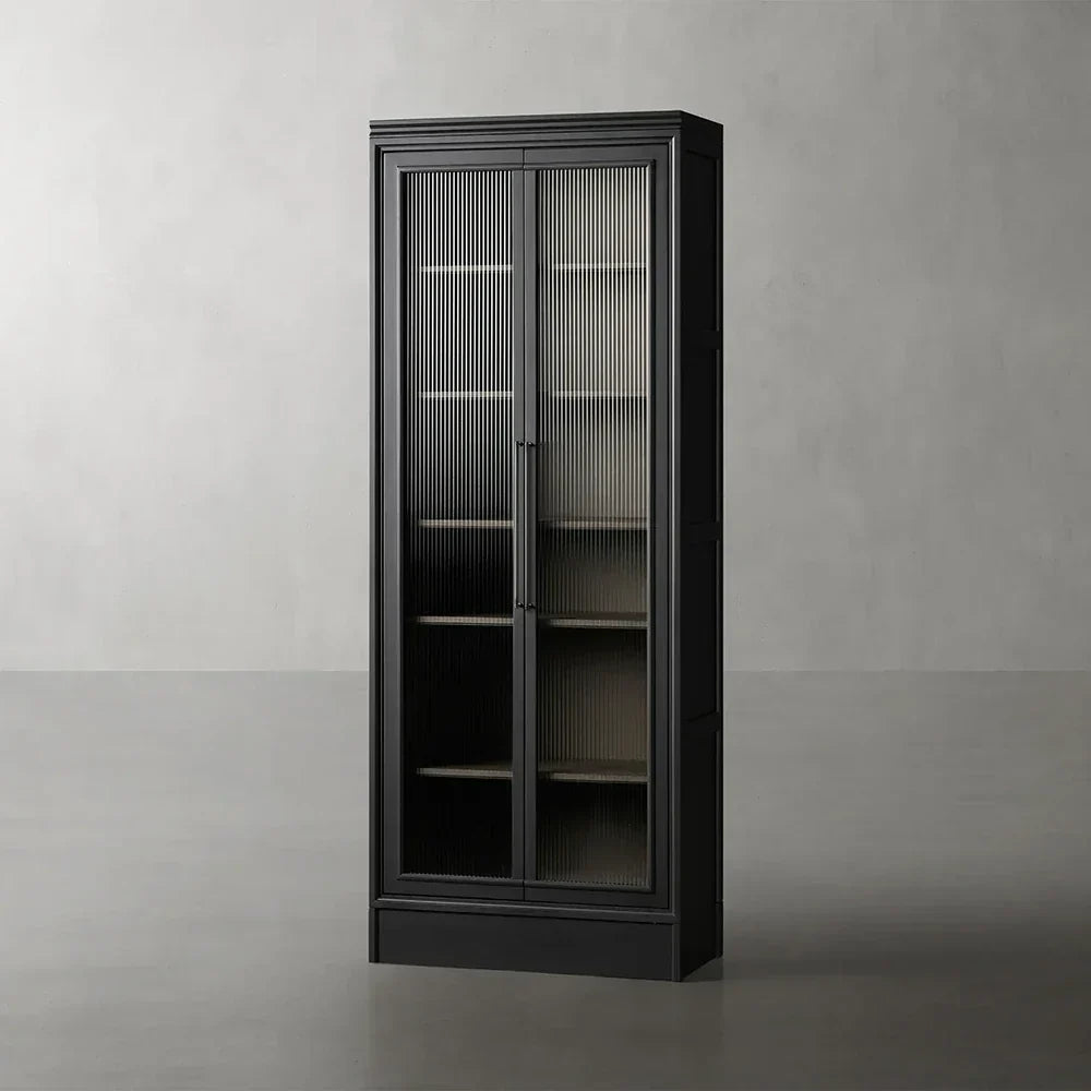 Rowan Reeded Glass Doors Tall Display Cabinet Ash Wood Office File Cabinet Bookcase