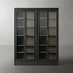 Rowan Reeded Glass Doors Tall Display Cabinet Ash Wood Office File Cabinet Bookcase