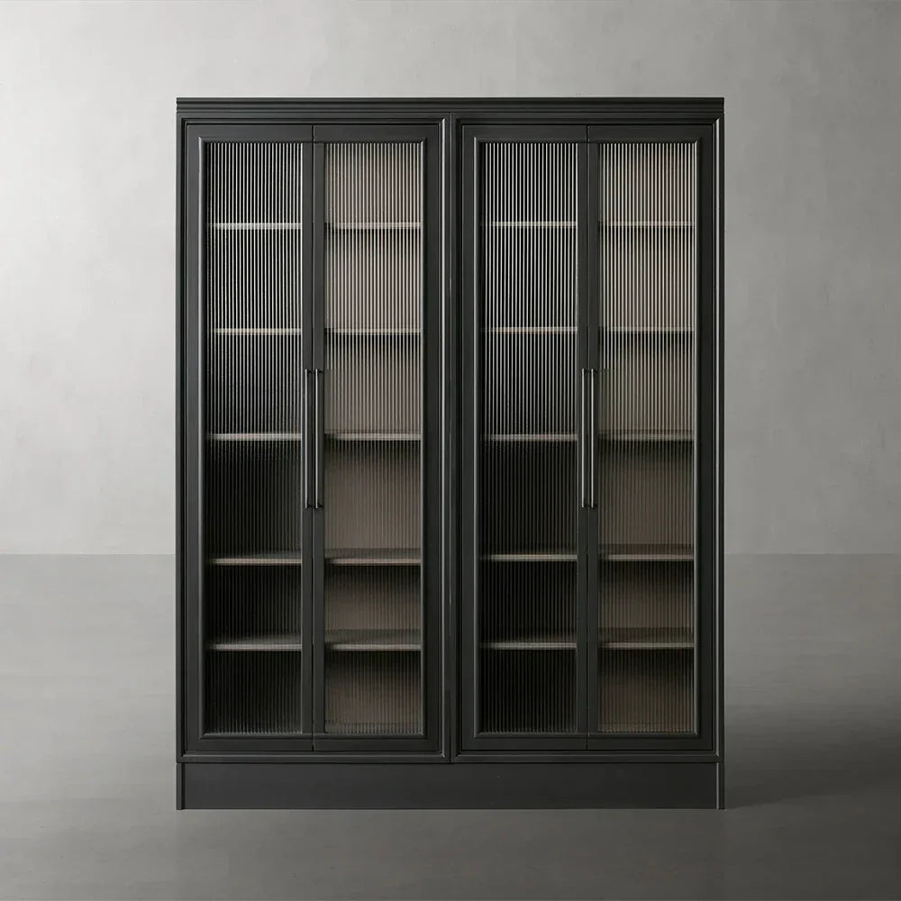 Rowan Reeded Glass Doors Tall Display Cabinet Ash Wood Office File Cabinet Bookcase
