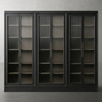 Rowan Reeded Glass Doors Tall Display Cabinet Ash Wood Office File Cabinet Bookcase
