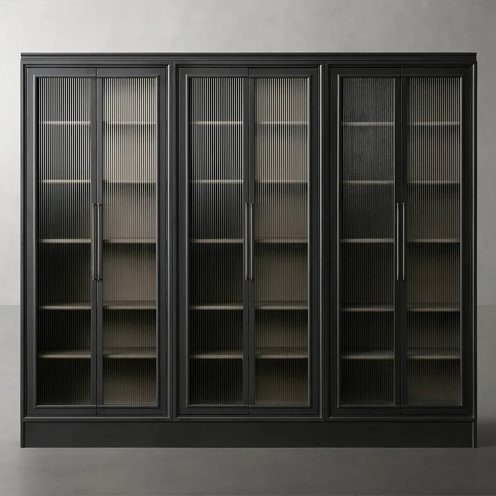 Rowan Reeded Glass Doors Tall Display Cabinet Ash Wood Office File Cabinet Bookcase