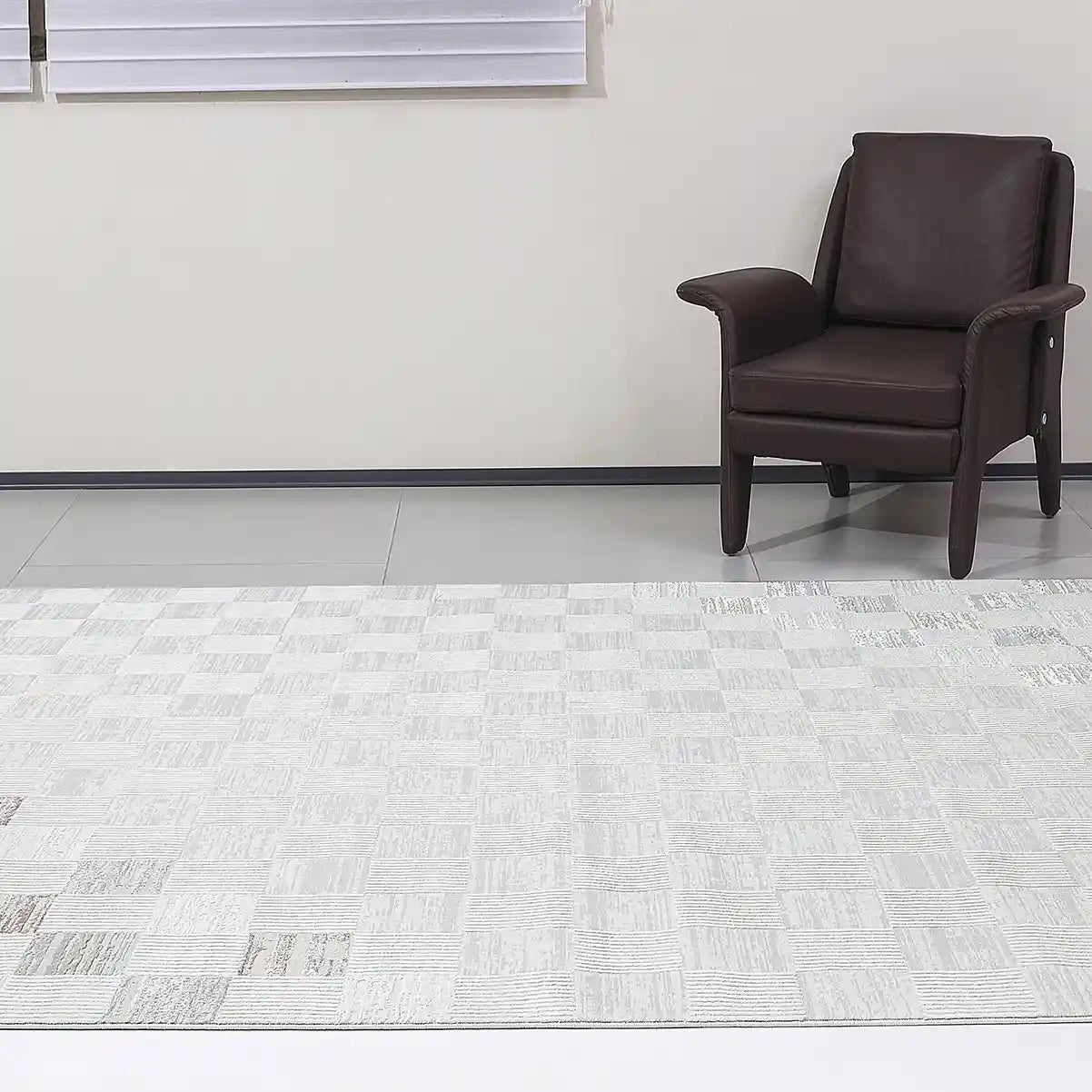 Safei Textured Grid Calm Interior Area Rug with Light Grey Checkerboard Texture Style Carpet