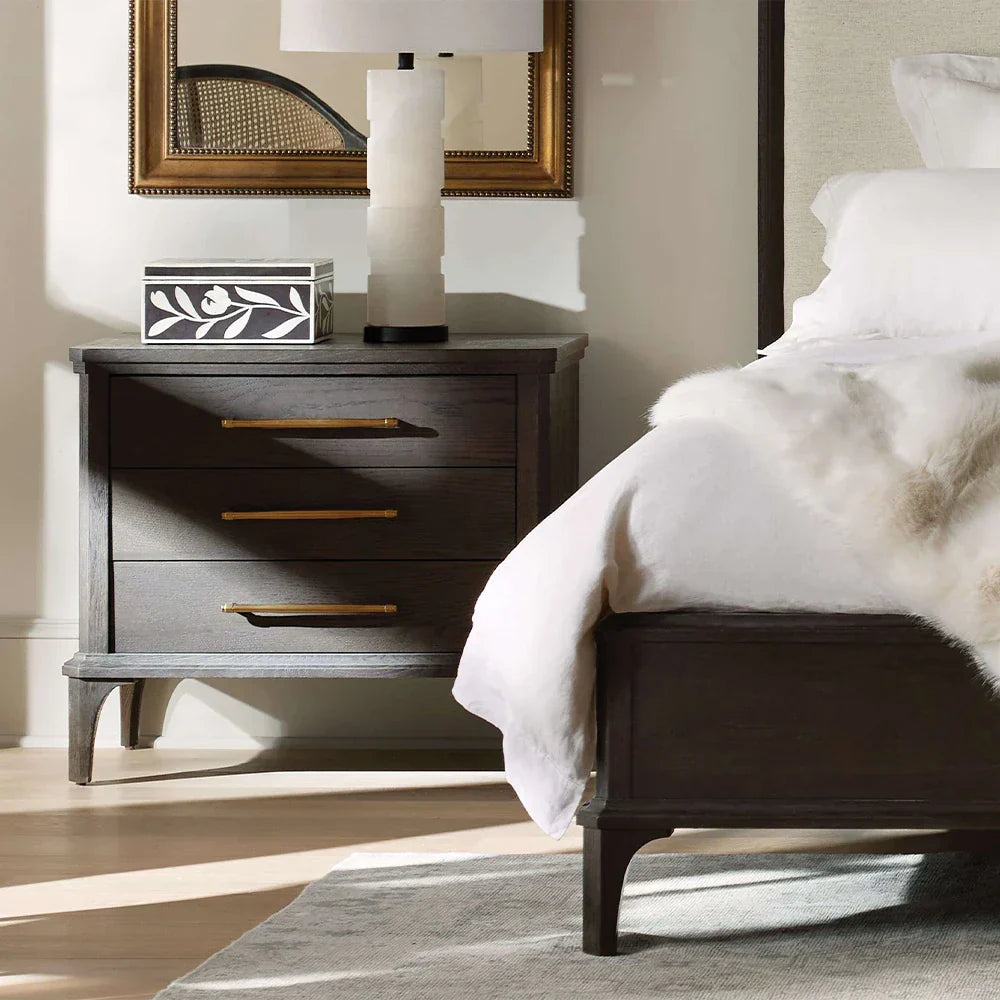 St. Martin Wood Closed Nightstand Oak Nightside Table with Soft-Close 3-Drawer Cabinet
