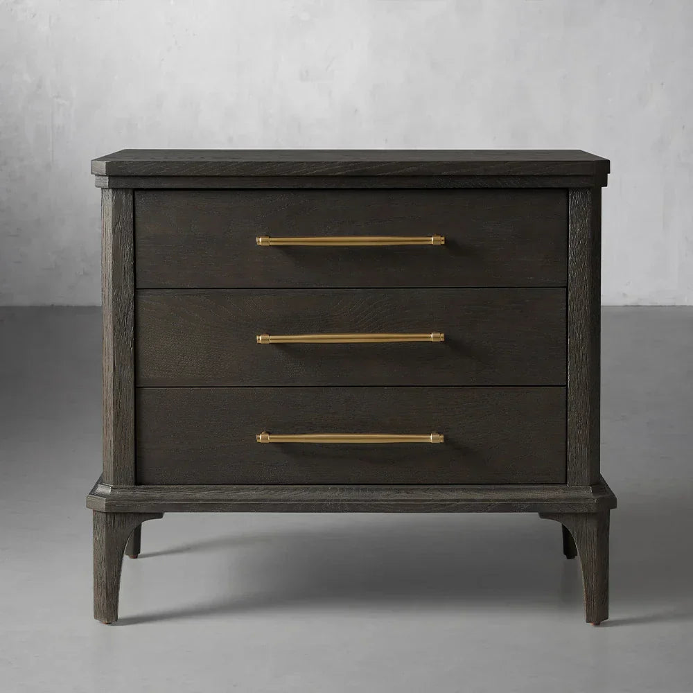 St. Martin Wood Closed Nightstand Oak Nightside Table with Soft-Close 3-Drawer Cabinet