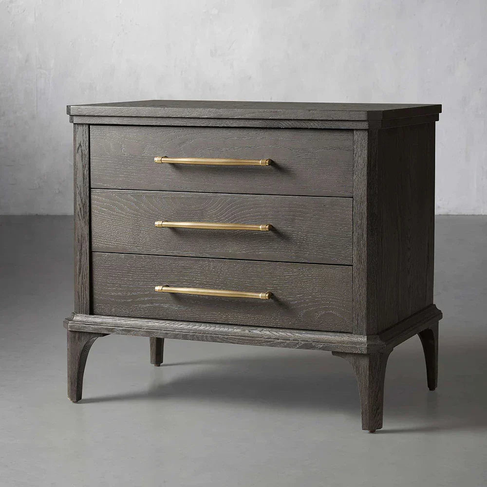 St. Martin Wood Closed Nightstand Oak Nightside Table with Soft-Close 3-Drawer Cabinet