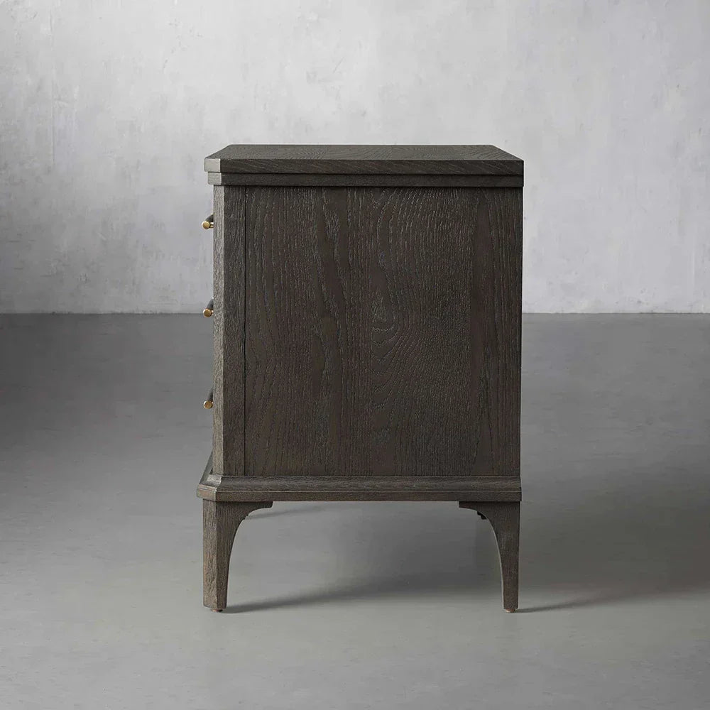 St. Martin Wood Closed Nightstand Oak Nightside Table with Soft-Close 3-Drawer Cabinet