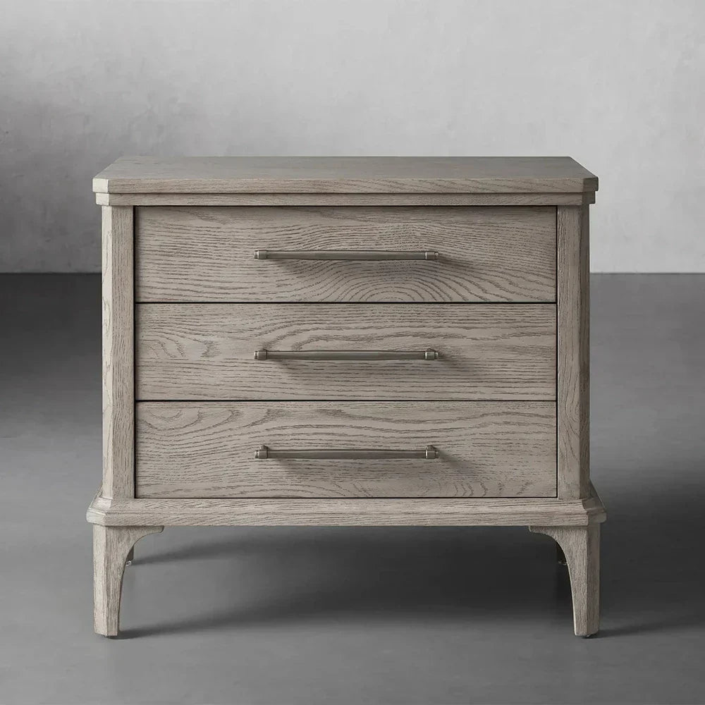 St. Martin Wood Closed Nightstand Oak Nightside Table with Soft-Close 3-Drawer Cabinet