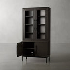 Sullivan Oak Wood Tall Display Cabinet Black Rustic Sideboard Bookcase