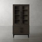 Sullivan Oak Wood Tall Display Cabinet Black Rustic Sideboard Bookcase