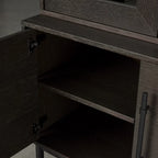 Sullivan Oak Wood Tall Display Cabinet Black Rustic Sideboard Bookcase