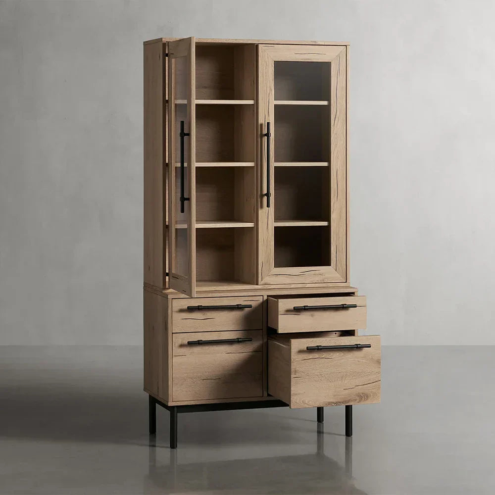 Sullivan Glass-Door Display Tall Cabinets Office File Cabinet Bookcase Wood Sideboard