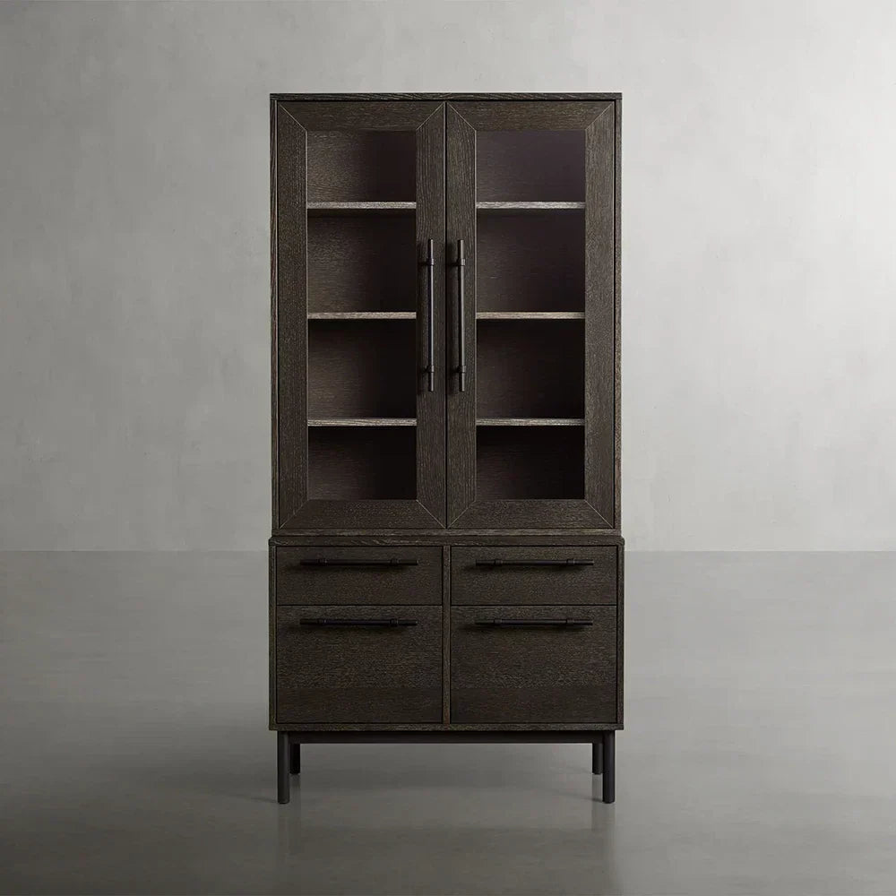 Sullivan Glass-Door Display Tall Cabinets Office File Cabinet Bookcase Wood Sideboard