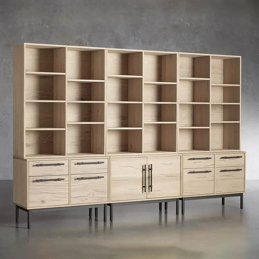 Sullivan Large Wood Tall Display Cabinet  Rustic Modular Office File Bookcase