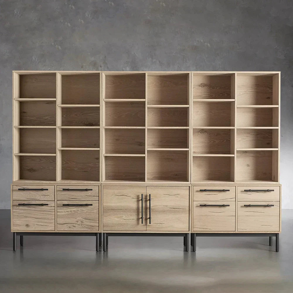 Sullivan Large Wood Tall Display Cabinet  Rustic Modular Office File Bookcase