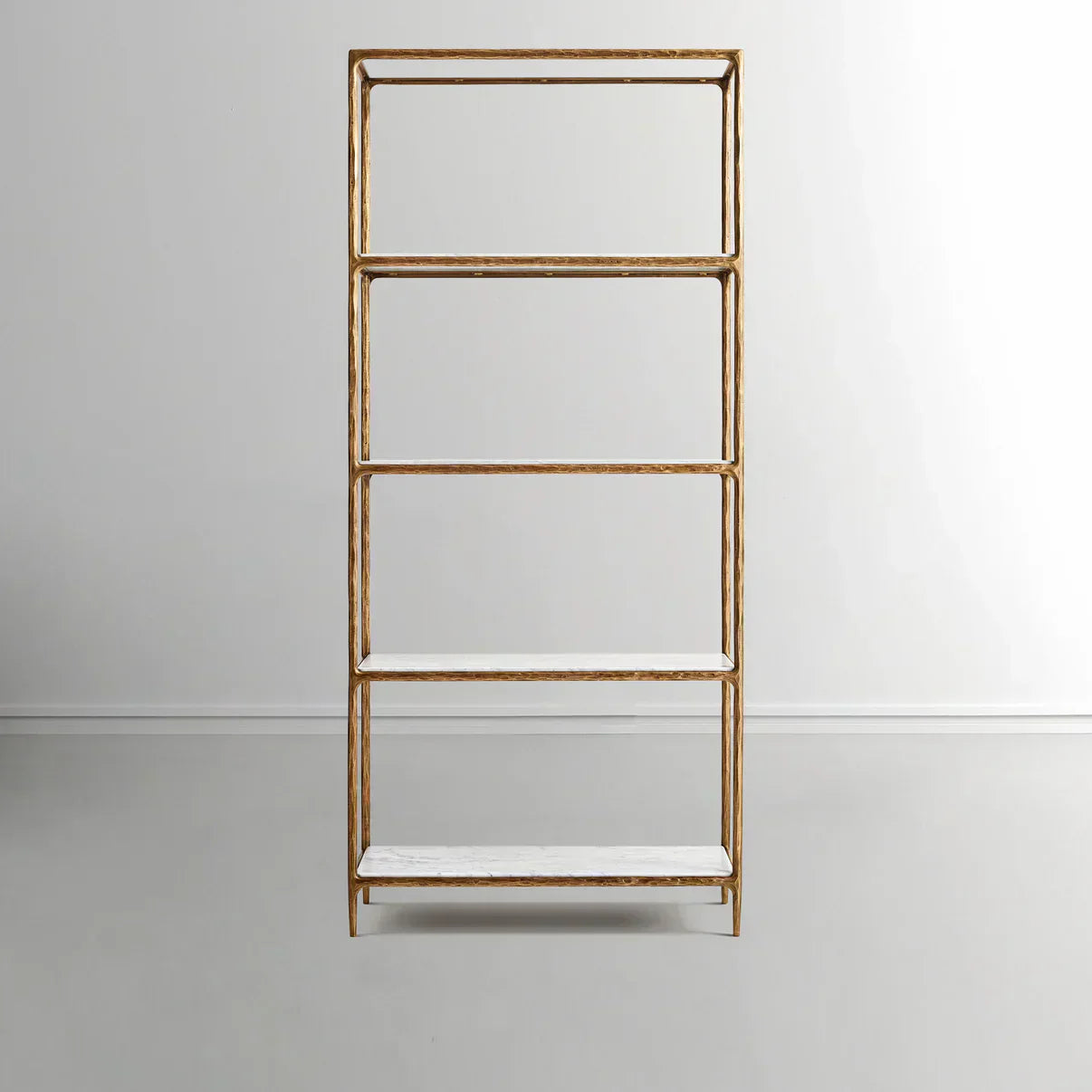 Thaddeus Metal White Marble Shelving Hand-Forged Shelving Units Storage Shelves