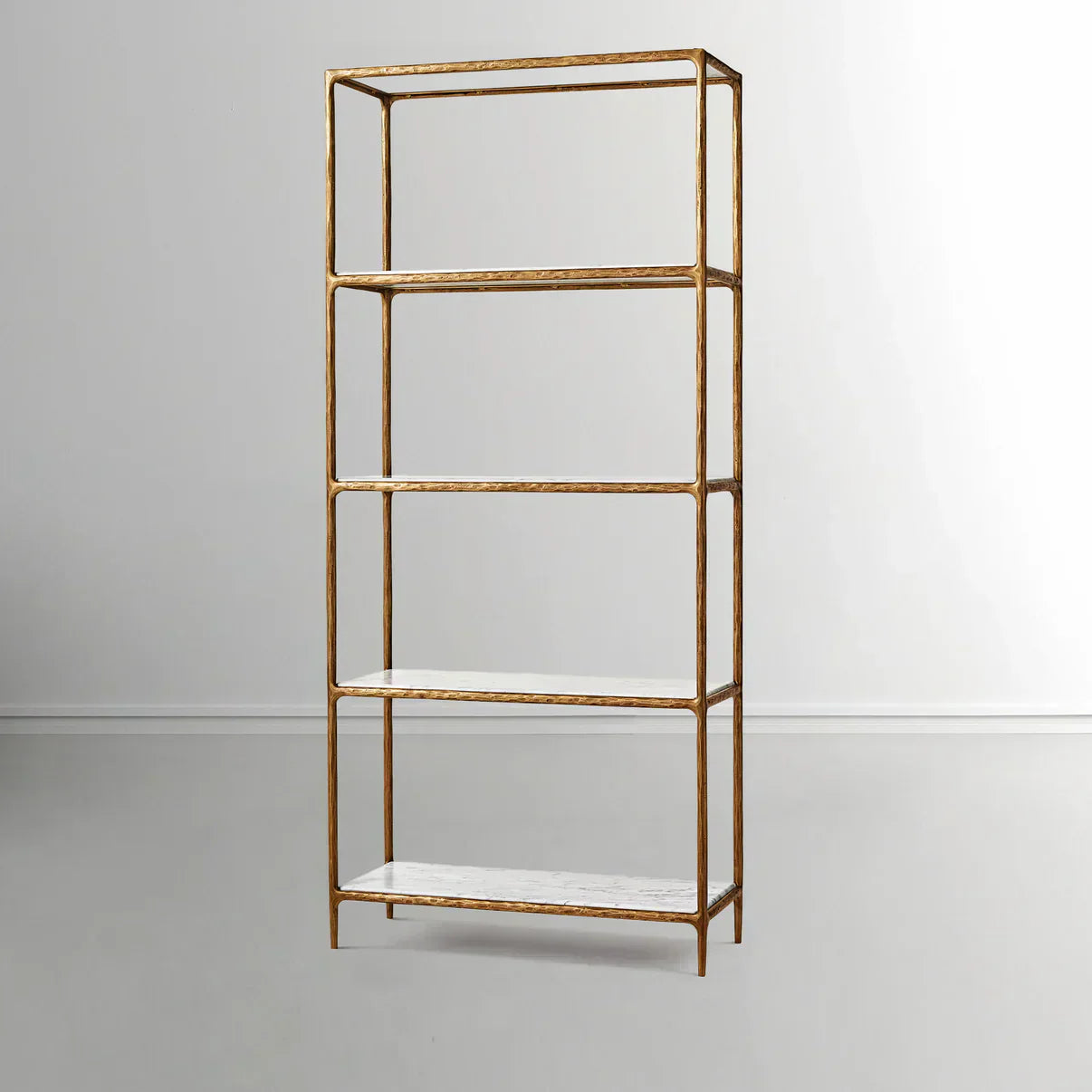 Thaddeus Metal White Marble Shelving Hand-Forged Shelving Units Storage Shelves