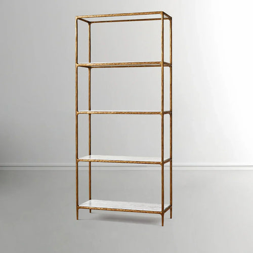 Thaddeus Metal White Marble Shelving Hand-Forged Shelving Units Storage Shelves