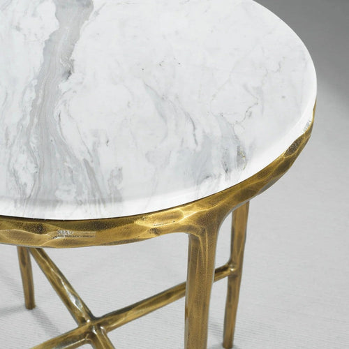 Thaddeus Carrara Marble Round Side Table Hand-Forged End Table 18"D