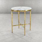 Thaddeus Carrara Marble Round Side Table Hand-Forged End Table 18"D