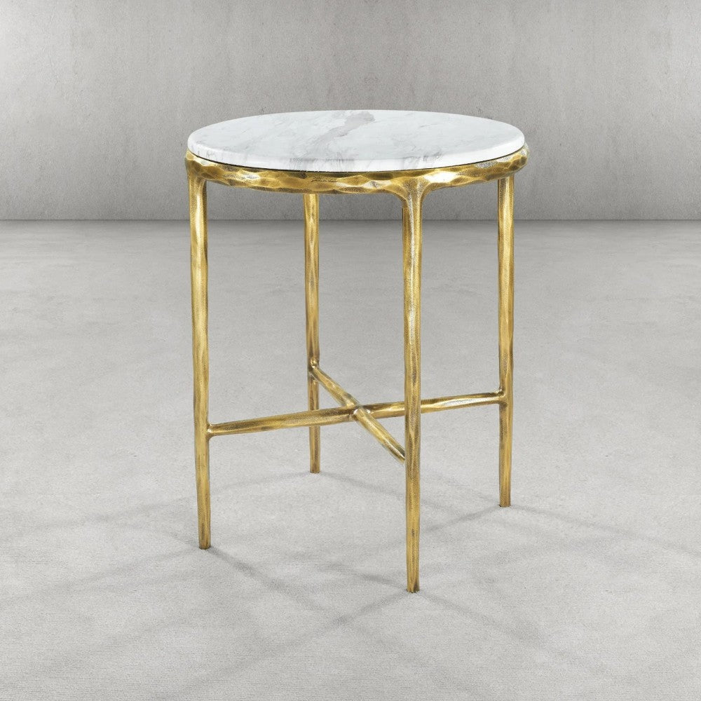 Thaddeus Carrara Marble Round Side Table Hand-Forged End Table 18"D