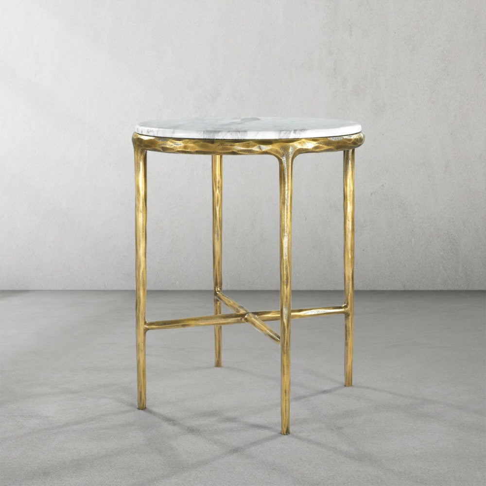 Thaddeus Carrara Marble Round Side Table Hand-Forged End Table 18"D