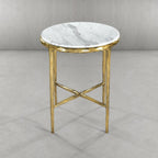 Thaddeus Carrara Marble Round Side Table Hand-Forged End Table 18"D