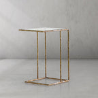 Thaddeus Tempered Glass Side Table Hand-Forged C-Shaped End Table