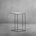 Thaddeus Tempered Glass Side Table Hand-Forged C-Shaped End Table