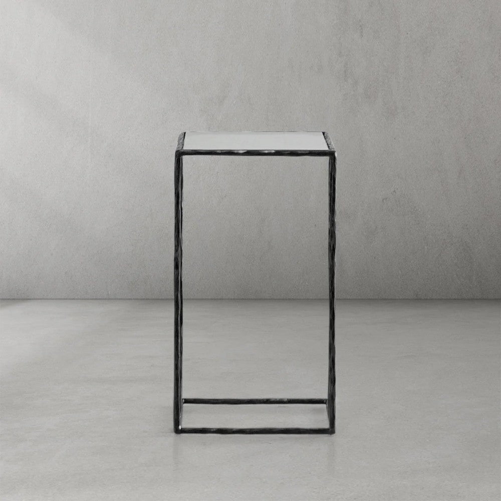 Thaddeus Tempered Glass Side Table Hand-Forged C-Shaped End Table