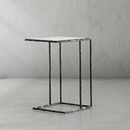 Thaddeus Tempered Glass Side Table Hand-Forged C-Shaped End Table