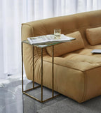 Thaddeus Tempered Glass Side Table Hand-Forged C-Shaped End Table