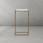 Thaddeus Tempered Glass Side Table Hand-Forged C-Shaped End Table