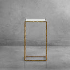 Thaddeus Tempered Glass Side Table Hand-Forged C-Shaped End Table