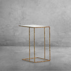 Thaddeus Tempered Glass Side Table Hand-Forged C-Shaped End Table