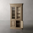 Tuscany Wood Tall Display Storage Cabinet Glass Door Bookcases File Cabinets Vintage Dining Sideboards