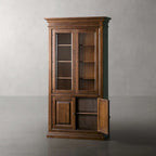 Tuscany Wood Tall Display Storage Cabinet Glass Door Bookcases File Cabinets Vintage Dining Sideboards