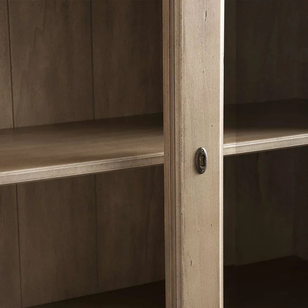 Tuscany Wood Tall Display Storage Cabinet Glass Door Bookcases File Cabinets Vintage Dining Sideboards