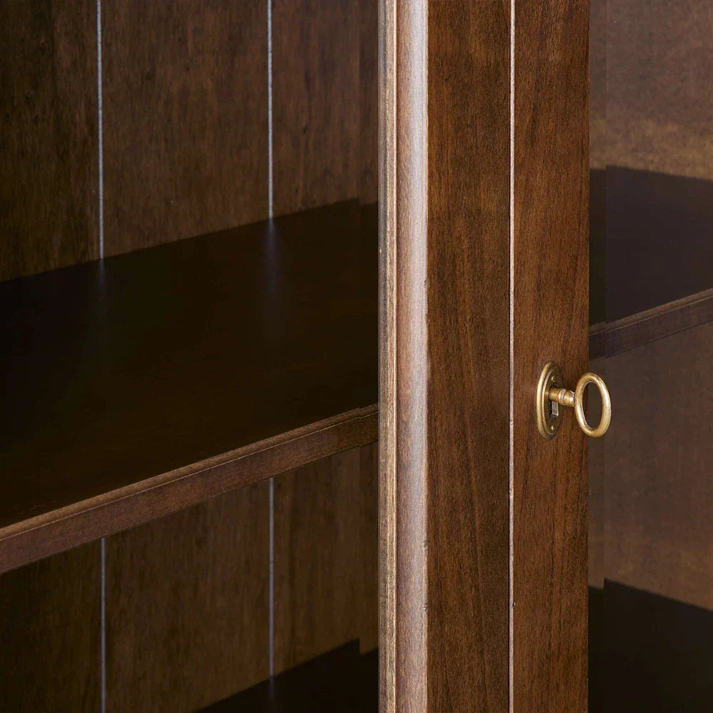 Tuscany Wood Tall Display Storage Cabinet Glass Door Bookcases File Cabinets Vintage Dining Sideboards