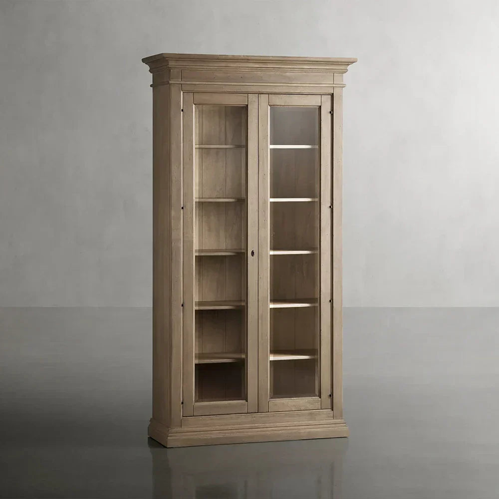 Tuscany Glass Door Tall Display Cabinets Antiqued Wood Bookcases File Cabinets