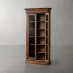 Tuscany Glass Door Tall Display Cabinets Antiqued Wood Bookcases File Cabinets