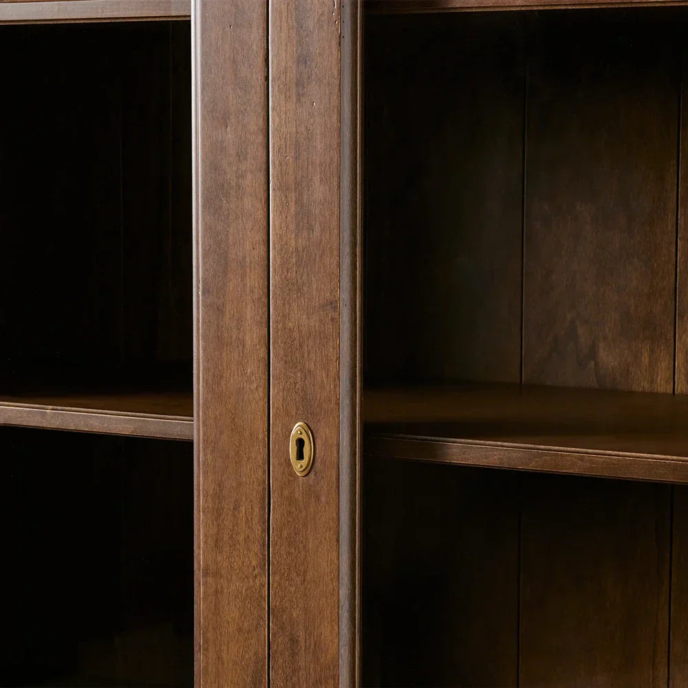 Tuscany Glass Door Tall Display Cabinets Antiqued Wood Bookcases File Cabinets