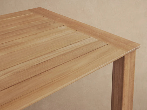 Zoe Natural Teak Outdoor Dining Table Minimalist Slatted Patio Garden Dining Table