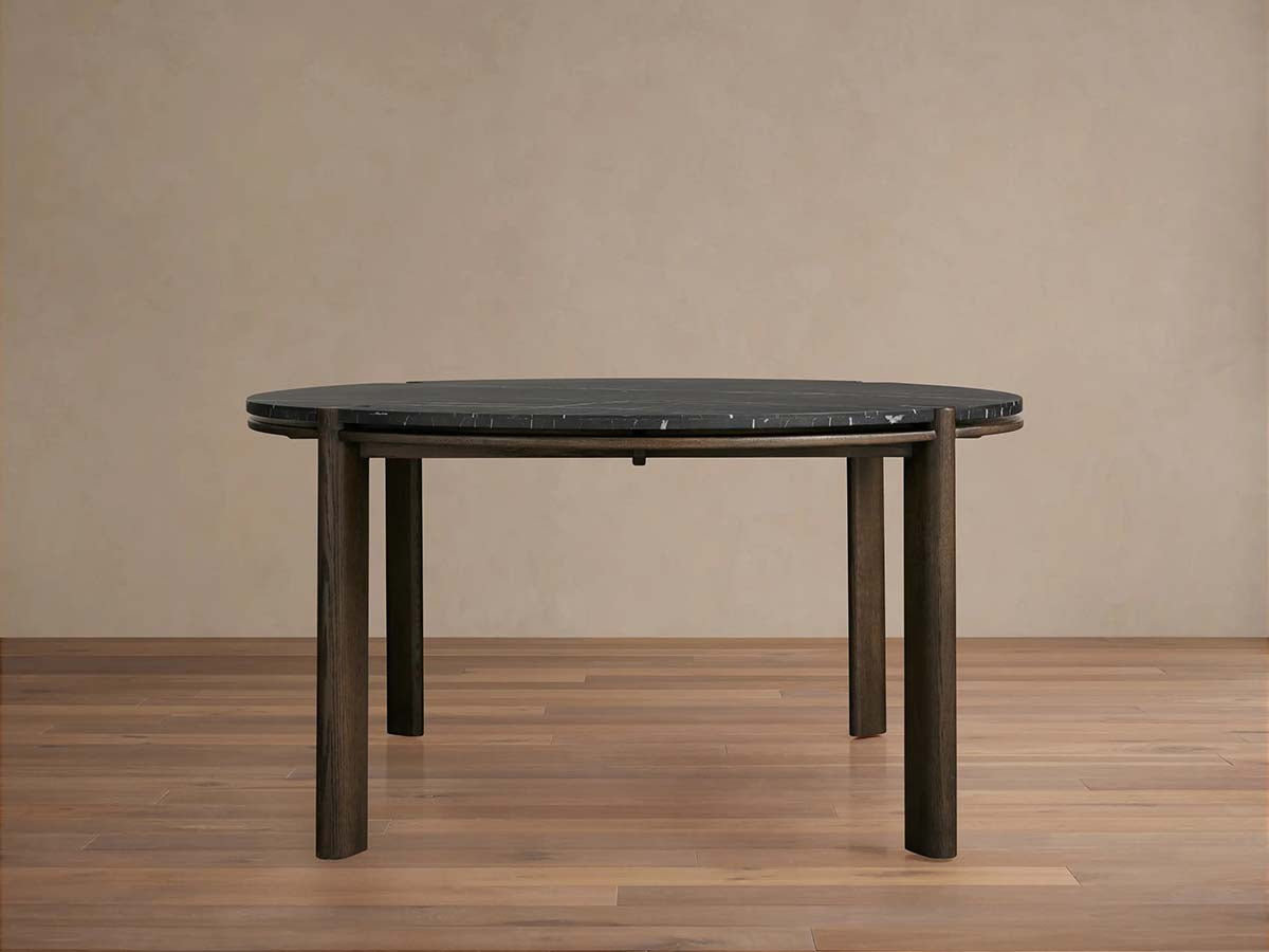 Pyet Round Dining Table with Floating Marble Stone Top & Solid Oak Wood Base