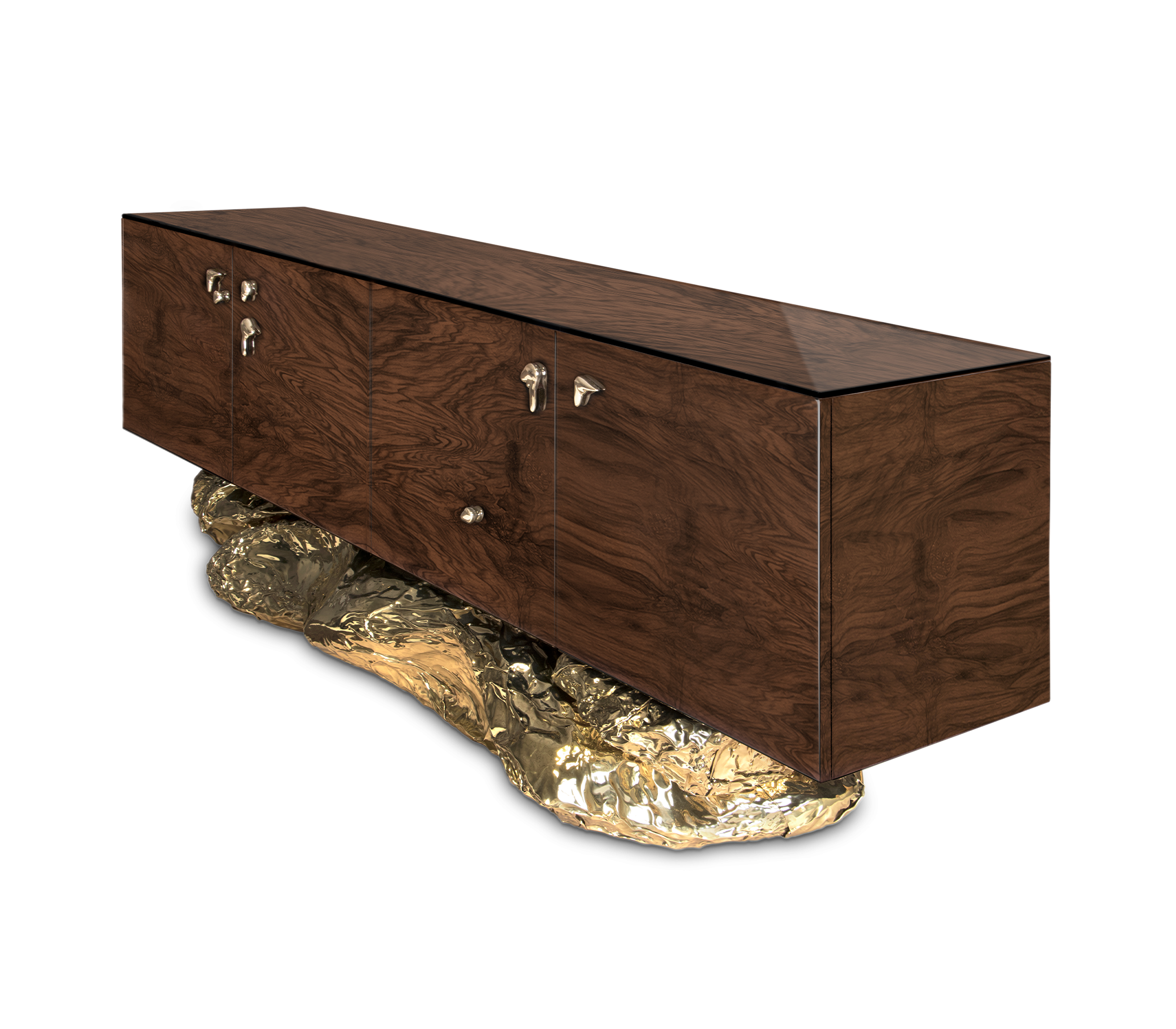 Luxury Gold Buffet Cabinet with Sculptural Metal Base & Hidden Storage