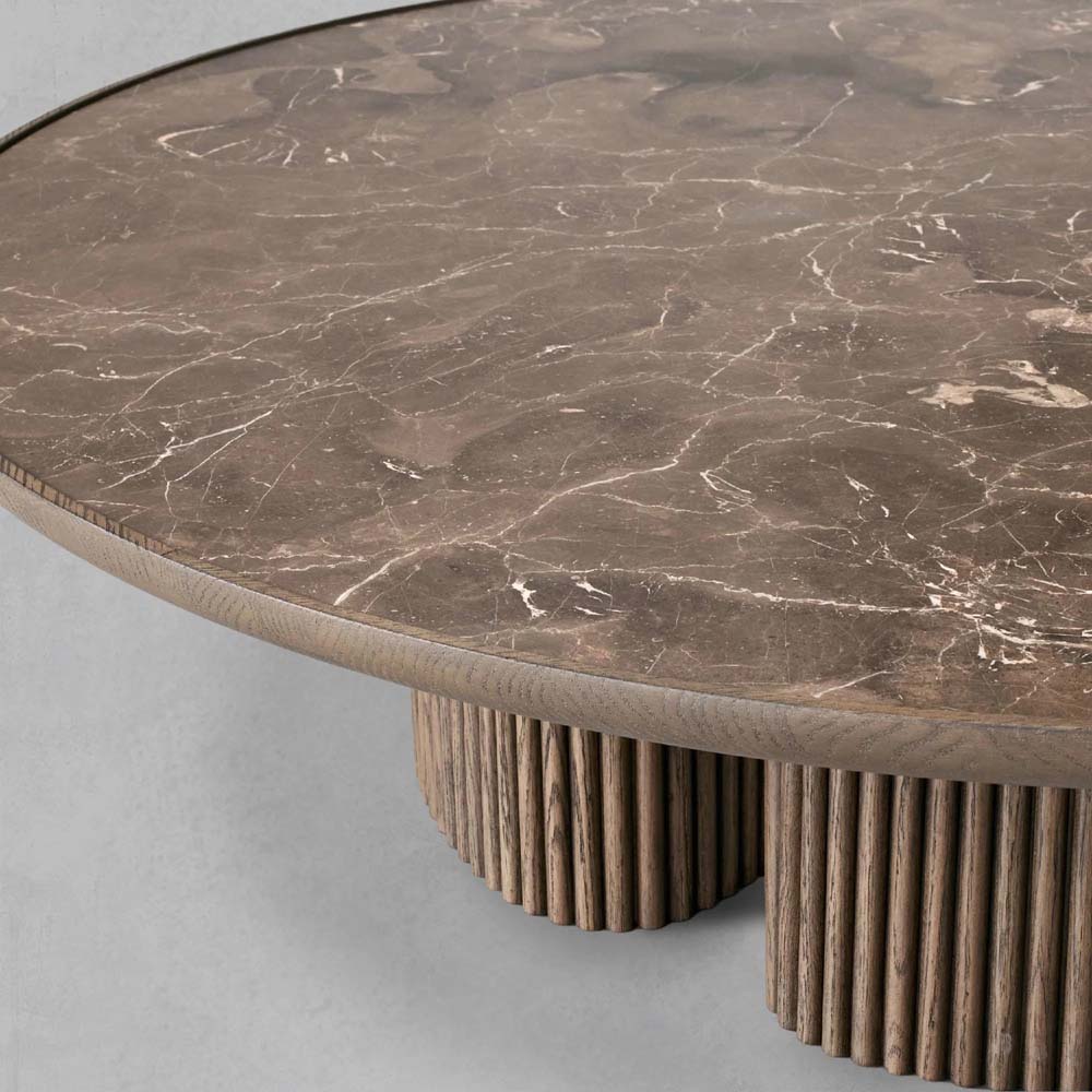 Astor Round Coffee Table Marble Top Oak Wood Base Sofa Center Tea Table