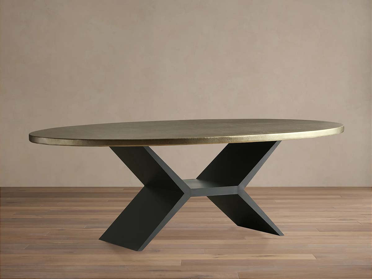 Recycled Metal Dining Table with Vertex Iron Base & One-of-a-Kind Surface