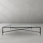 Thaddeus Metal Rectangular Glass Coffee Table Hand-Forged Living Sofa Center Tea Table