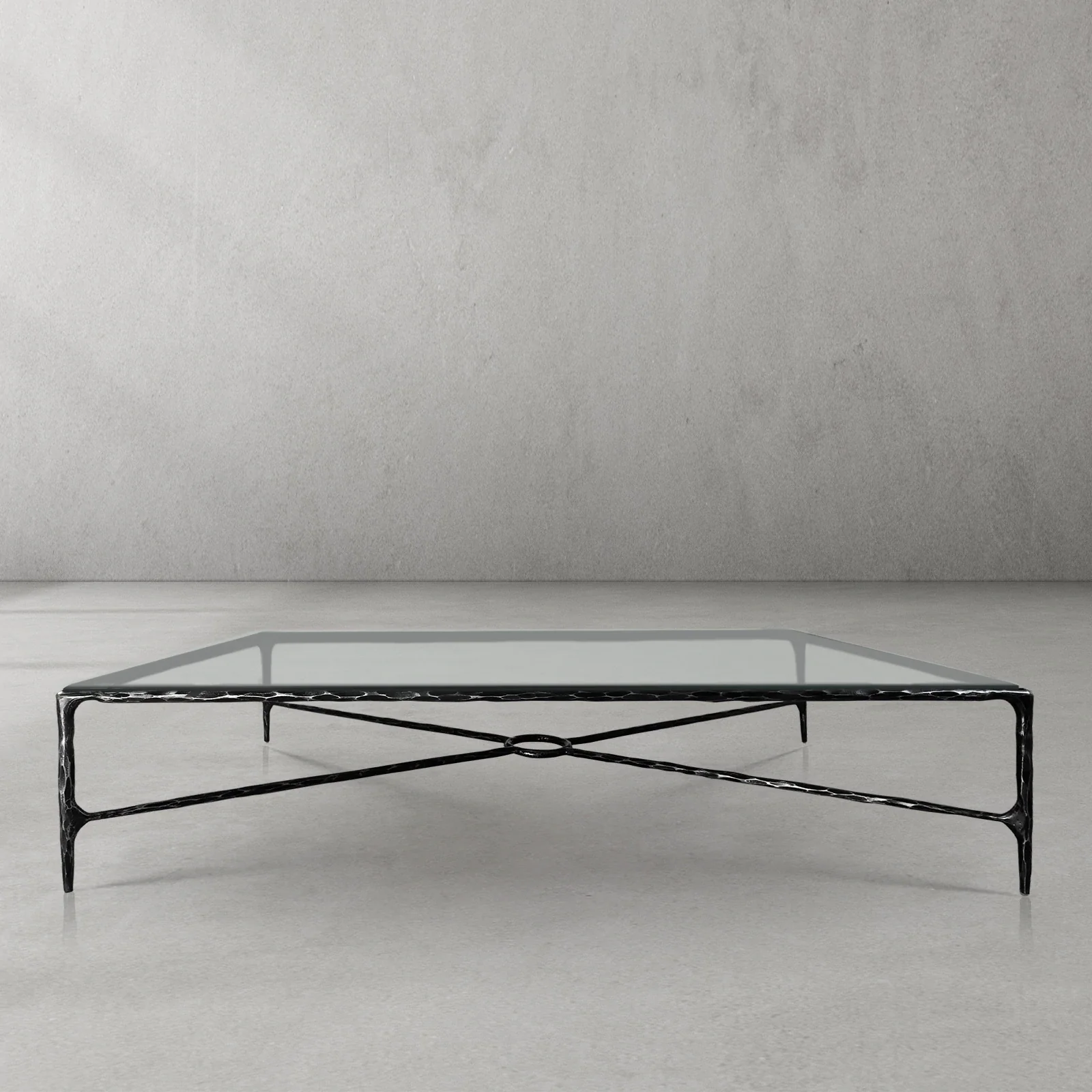 Thaddeus Metal Rectangular Glass Coffee Table Hand-Forged Living Sofa Center Tea Table