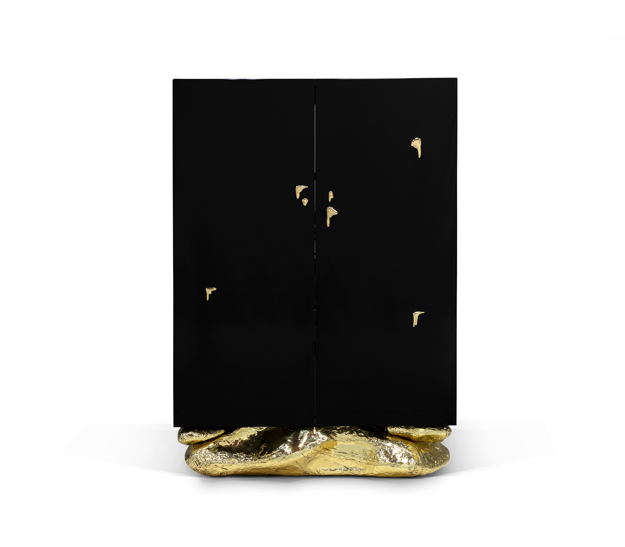 Luxury Marble Storage Cabinet with Brass Base, Hidden Shelves & Designer Storage