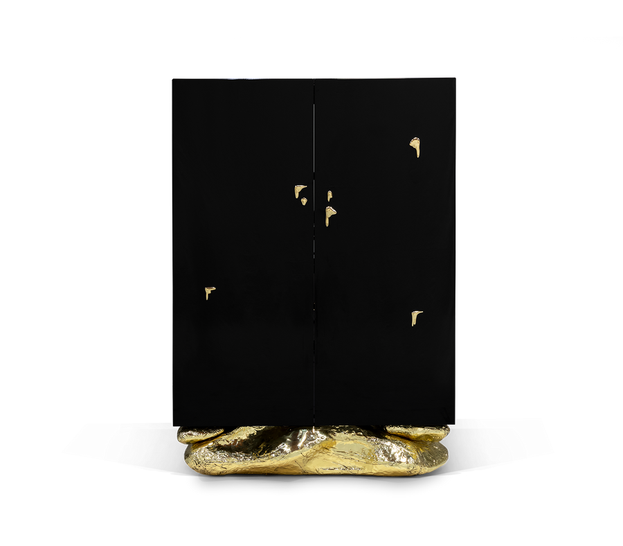 Luxury Marble Storage Cabinet with Brass Base, Hidden Shelves & Designer Storage